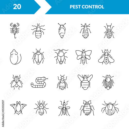 Pest control icon set in linear style.