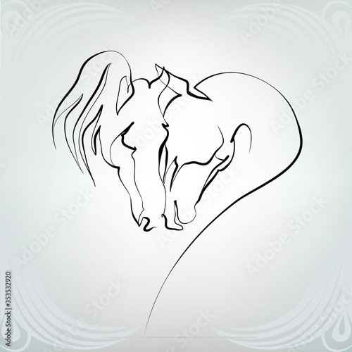 Vector silhouette of two horses