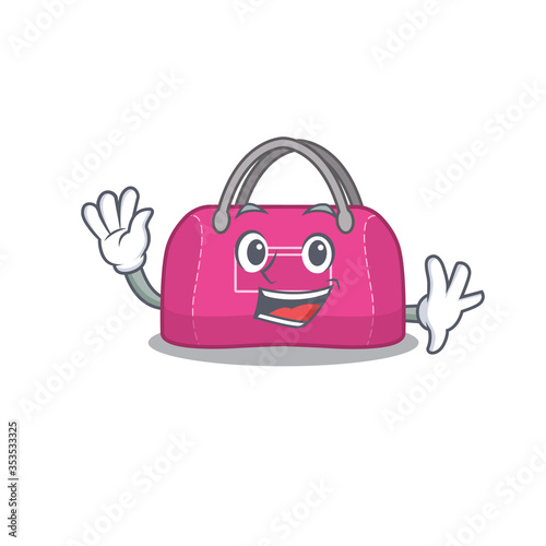 A charming woman sport bag mascot design style smiling and waving hand