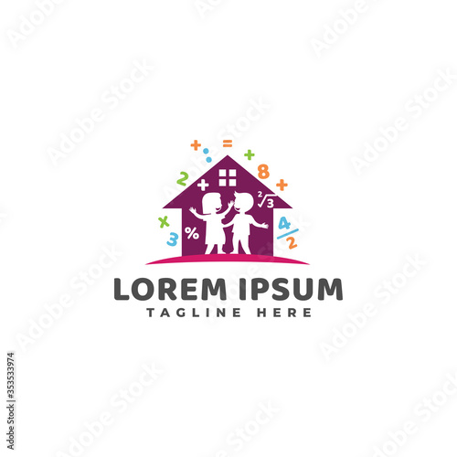 Children Learn at Home with Mathematics Logo Vector Icon Illustration