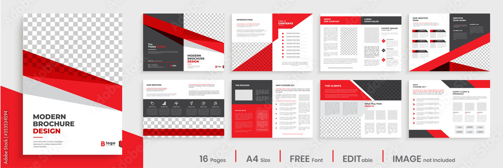 Red corporate business brochure template layout design, modern creative editable annual report template layout, multipage brochure template design. - obrazy, fototapety, plakaty 