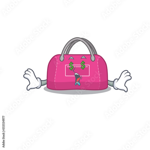wealthy cartoon character concept of woman sport bag with money eyes