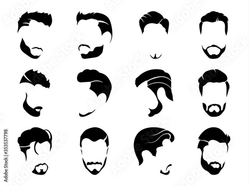 Men hairstyles and haircut with beard  vector illustration.
