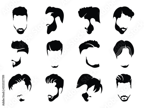 Men hairstyles and haircut with beard  vector illustration.