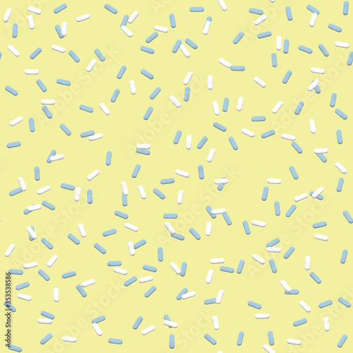 big blue and white sprinkles seamless pattern on a light yellow background 