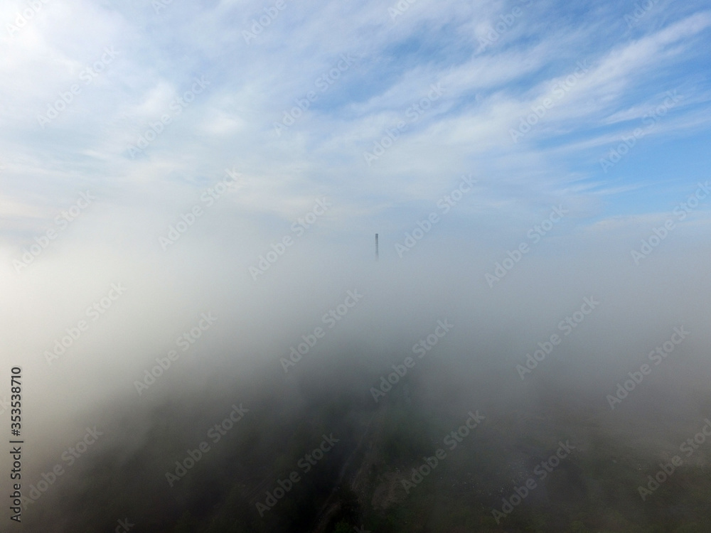 Fototapeta premium Aerial view of the morning fog (drone image). Near Kiev