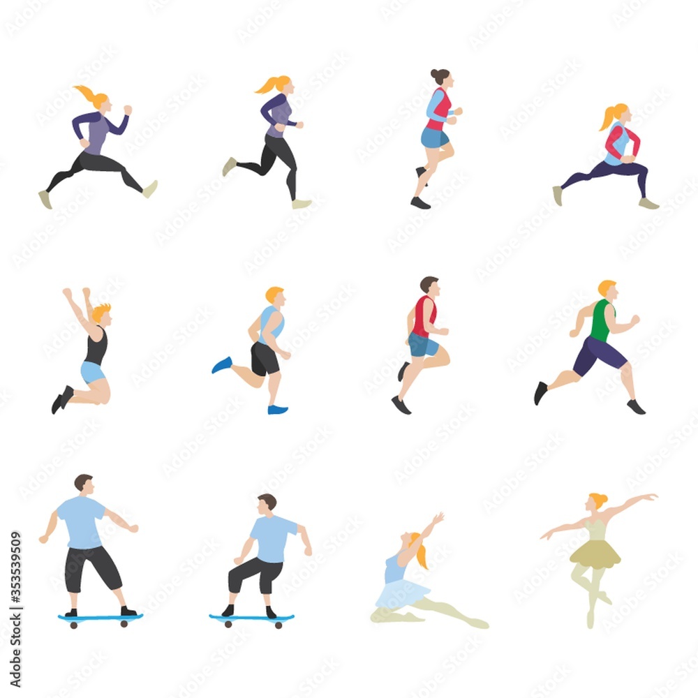 Collection of men and women with different activities Collection of men and women with different activities