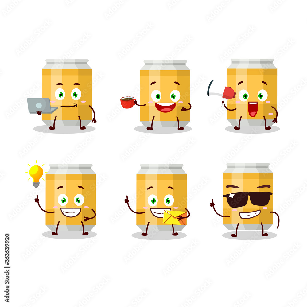 Εκτύπωση καμβά Beer can cartoon character with various types of business emoticons