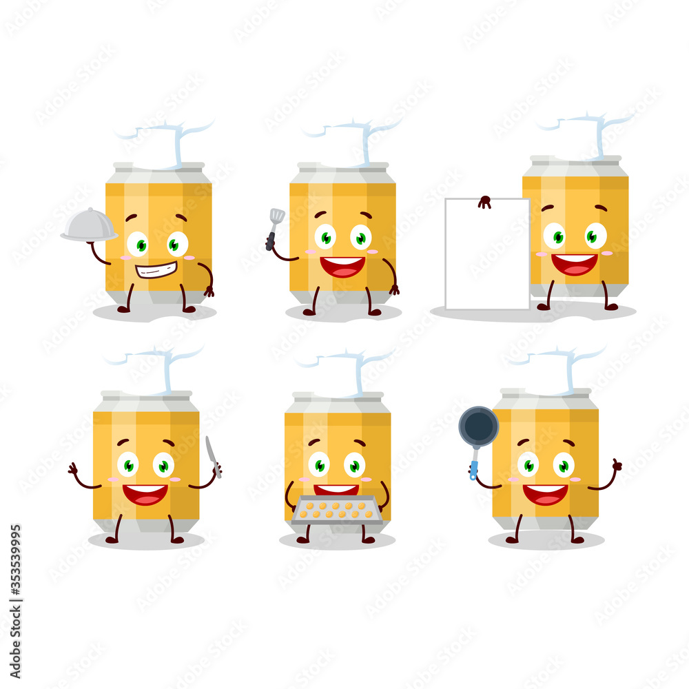 Cartoon character of beer can with various chef emoticons Cartoon character of beer can with various chef emoticons