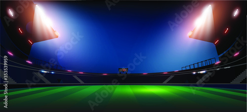 Football arena field with bright stadium lights Vector illumination eps 10