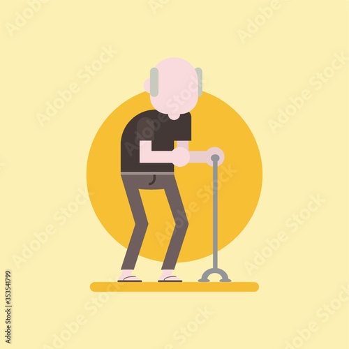 Old man walking with cane