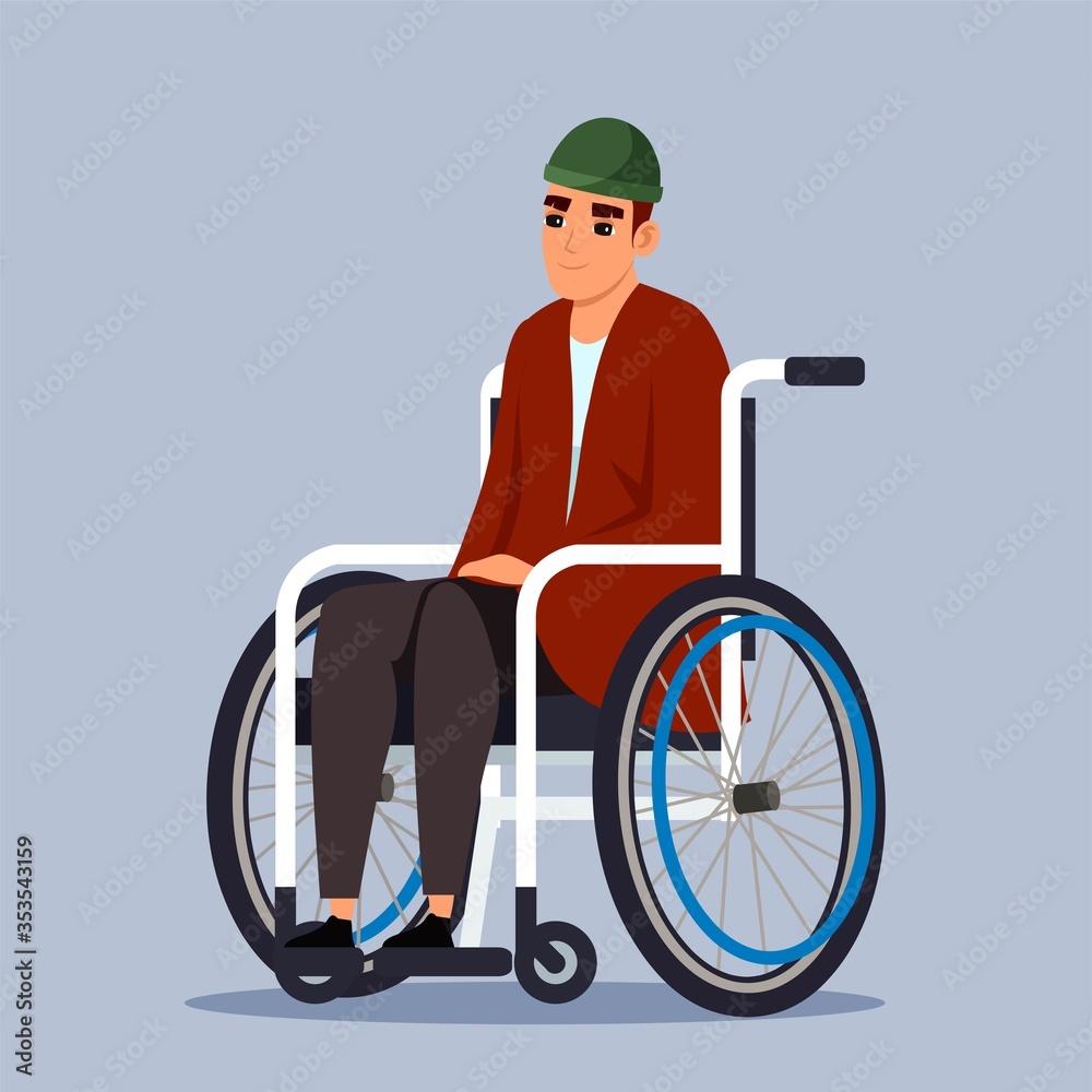 Vector character illustration of disabled man sitting in wheelchair Vector character illustration of disabled man sitting in wheelchair