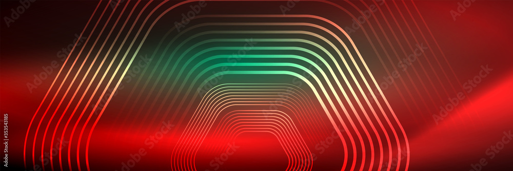 Shiny neon lines, stripes and waves, technology abstract background. Trendy abstract layout template for business or technology presentation, internet poster or web brochure cover, wallpaper