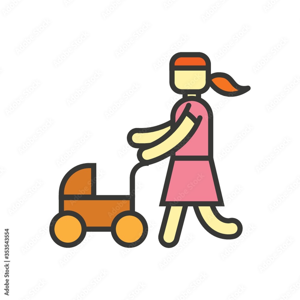 Woman with baby pram Woman with baby pram