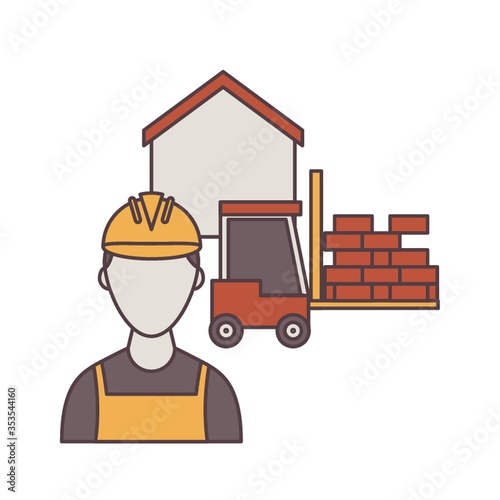 Construction worker and forklift photo