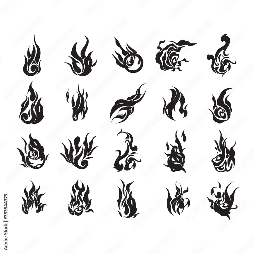 Set of fire flame tattoos