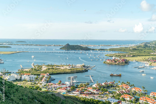 High Aerial view of Simpson bay Sint maarten. The Caribbean island of st.maarten. 