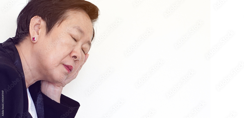 Stress facial expression Asian senior businesswoman dealing with problems at work