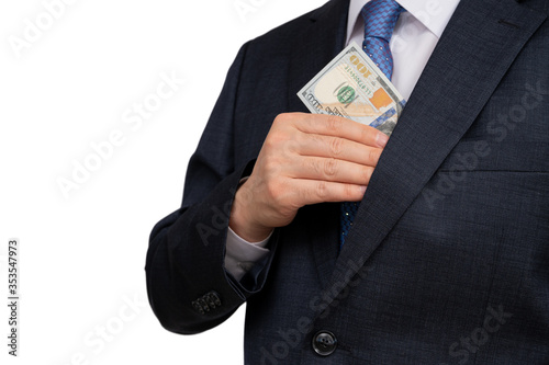 A businessman holding US dollars in hand.