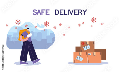 domiciliary man carrying safe packages in the city