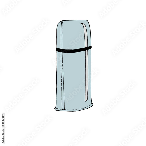 Thermos Bottle Line Icon of hot coffee or tea. Vacuum Flask. Hot Water.
