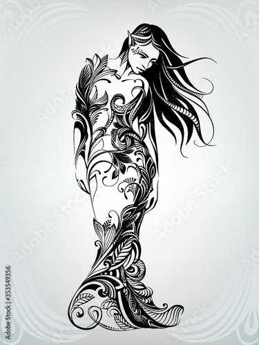 Silhouette of girl in dress from flowers