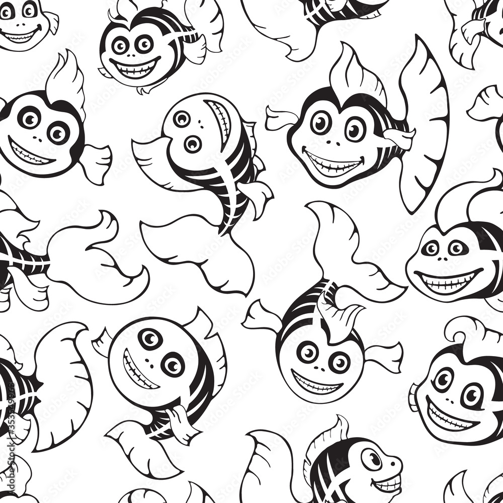 Naklejka premium Cute fish skeletons. Halloween seamless pattern.