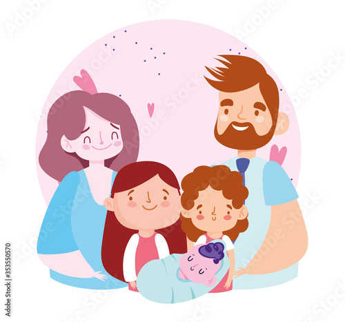 father mother daughters and baby together feeling, family day