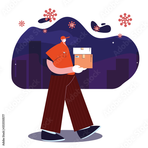 domiciliary man carrying safe packages in the city