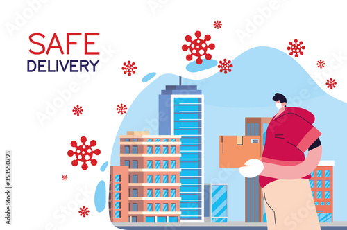 domiciliary man carrying safe packages in the city