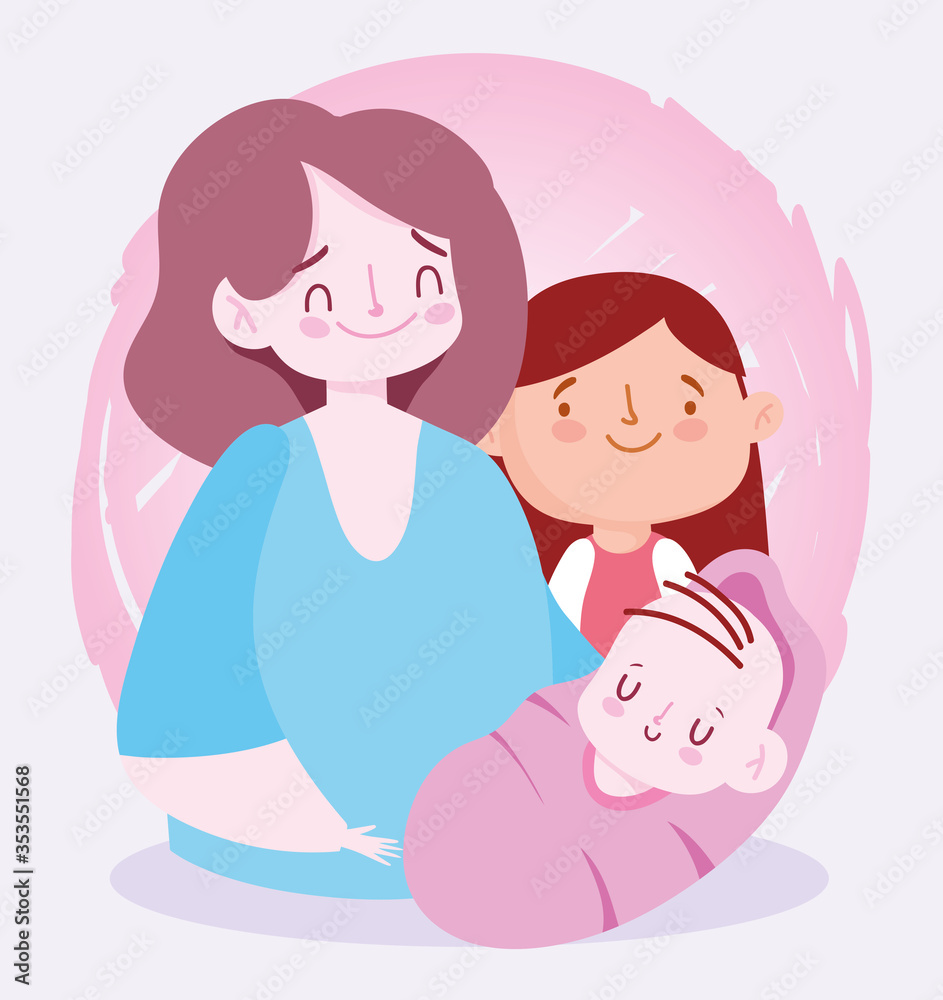 mom little daughter and baby boy together, family day mom little daughter and baby boy together, family day