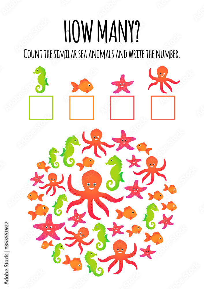 Counting game for preschool children activity worksheet layout in A4 ...