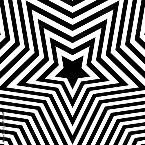 Abstract optical illusion background with a star. Black and white. Vector.