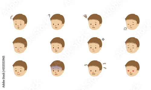 Illustration set of various facial expressions of male characters