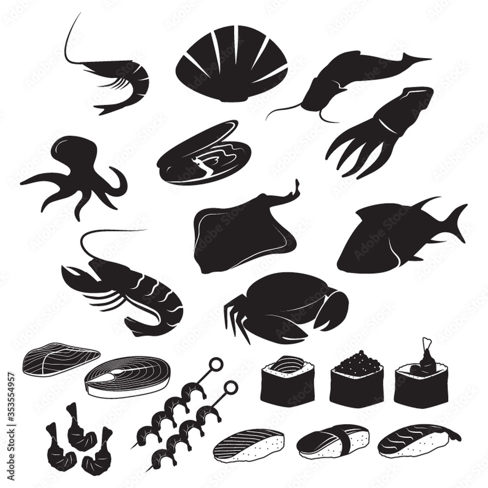 Set of seafood icons