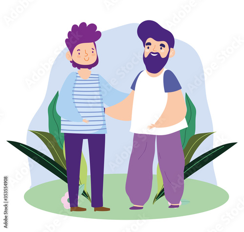 bearded men fathers character cartoon outdoor, family day