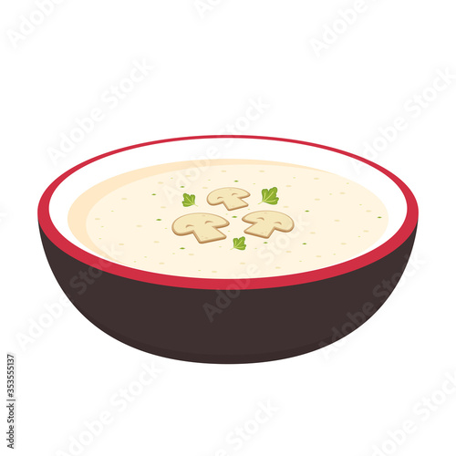 Mushroom soup vector. mushroom soup in bowl.