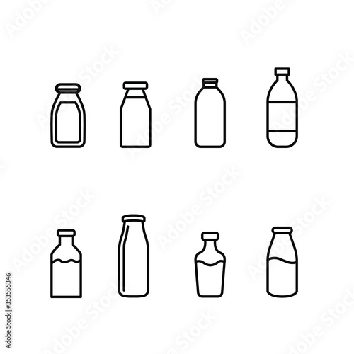 Drink bottles signage in line set, plastic or glass beverage container for liquid used for food and drink business. Milk bottle set icon. Vector illustration. Design on white background. EPS 10