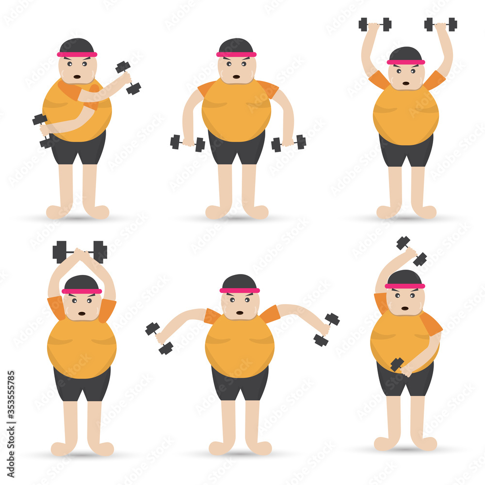 Fat man lifting dumbbell . Cartoon character for exercise. Vector illustration. Fat man lifting dumbbell . Cartoon character for exercise. Vector illustration.