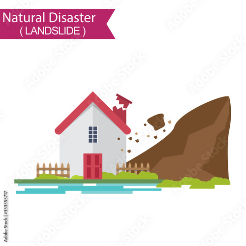Landslide. Natural disaster collection.Vector illustration.