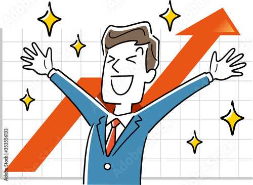 Stock illustration: a company employee who is pleased with his grades