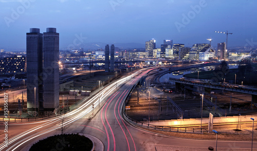 Highway with streaks of car lights - Oslo Norway - during the twilight hour