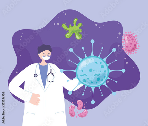 telemedicine, male doctor with medical mask, coronavirus spread, medical treatment and healthcare
