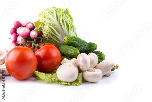 fresh country vegetables on a white isolated background, free space