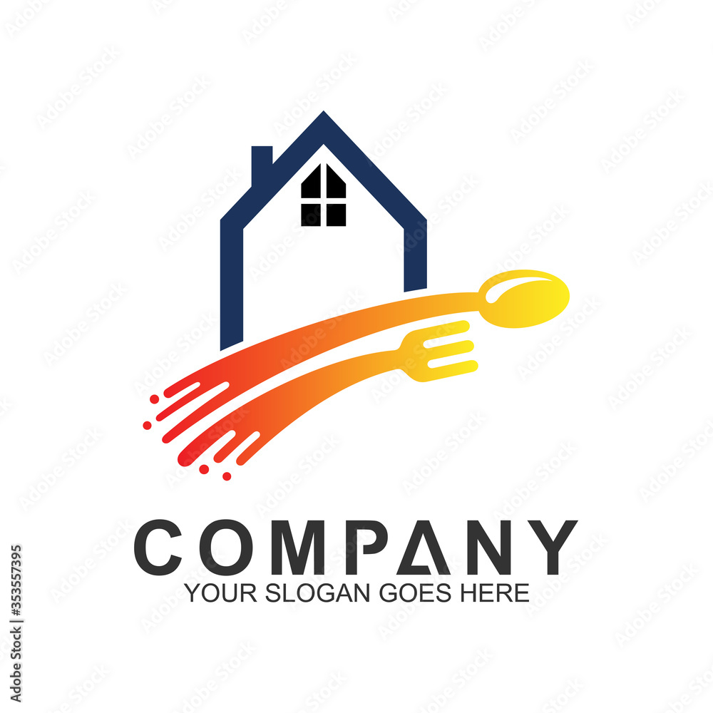 House With Spoon And Fork Logo In Continuous Line Style, Vector Kitchen, Home Kitchen Logo House With Spoon And Fork Logo In Continuous Line Style, Vector Kitchen, Home Kitchen Logo
