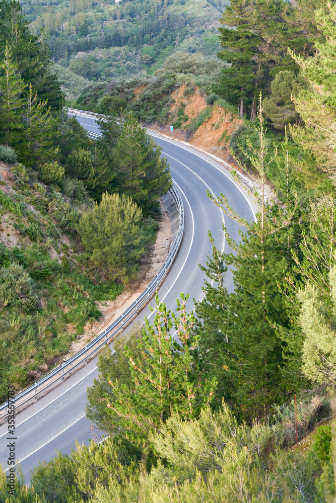 Monda road to Marbella as it passes through Ojen, without traffic. Malaga