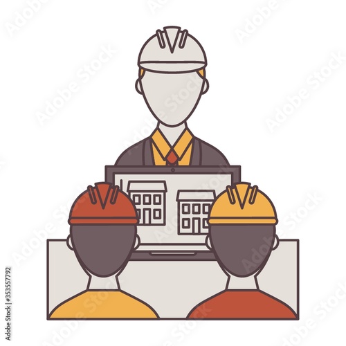Engineer presenting plan to construction workers
