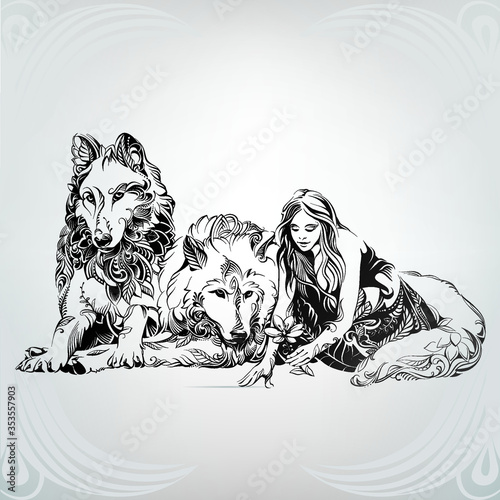 The girl with the wolves in the ornament