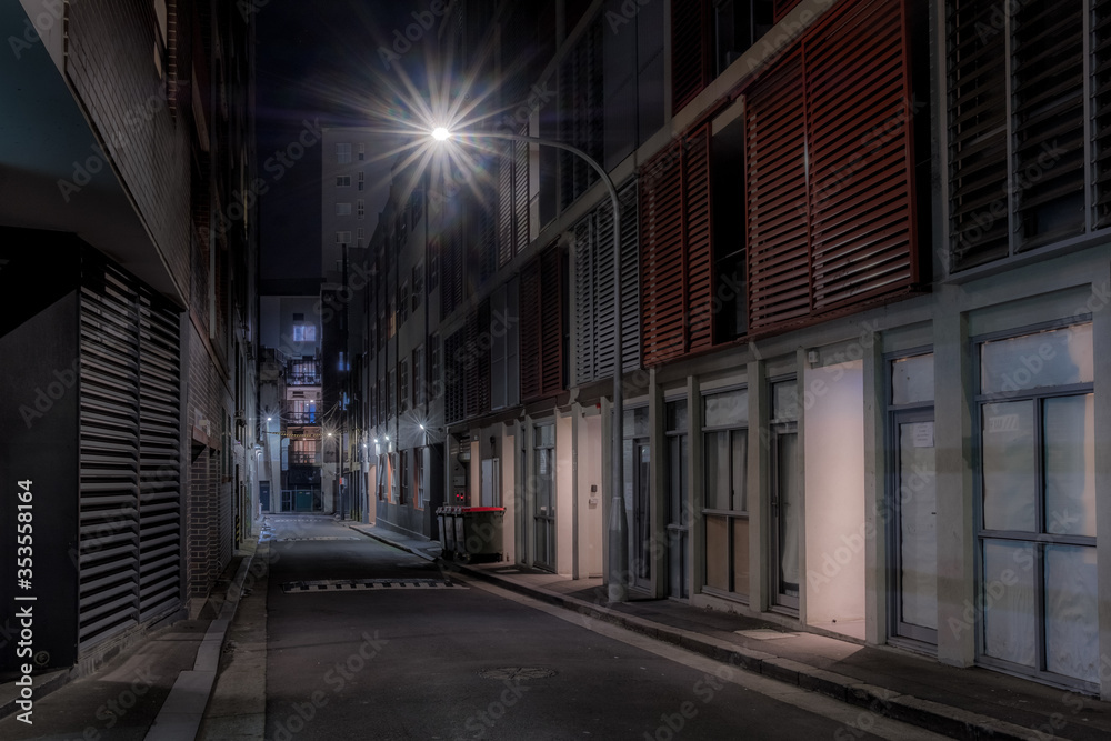 empty narrow street at night