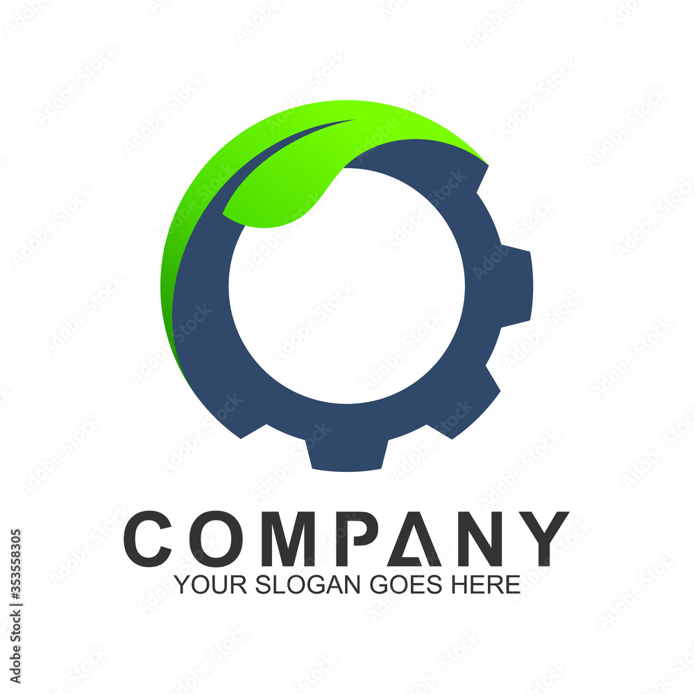gear with leaf vector logo, industrial icon, environmentally friendly symbol gear with leaf vector logo, industrial icon, environmentally friendly symbol